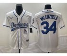 Men's Los Angeles Dodgers #34 Fernando Valenzuela White Cool Base Stitched Baseball Jersey