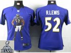 2013 Super Bowl XLVII Women NEW NFL Baltimore Ravens #52 R.lewis Purple Portrait Fashion Jerseys