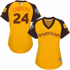 Women\'s Majestic Detroit Tigers #24 Miguel Cabrera Authentic Yellow 2016 All-Star American League BP Cool Base MLB Jersey