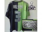 2015 Super Bowl XLIX Nike jerseys seattle seahawks #3 wilson blue-green[Elite split signature]