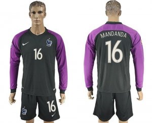 France #16 Mandanda Black Goalkeeper Long Sleeves Soccer Country Jersey