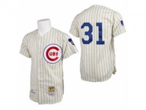 Men\'s Mitchell and Ness Chicago Cubs #31 Greg Maddux Authentic Cream 1969 Throwback MLB Jersey