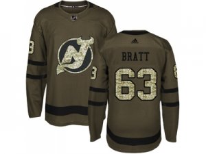 Men Adidas New Jersey Devils #63 Jesper Bratt Green Salute to Service Stitched NHL Jersey