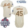 New York Mets #45 Zack Wheeler Cream(Blue Strip) USMC Cool Base W 2015 World Series Patch Stitched MLB Jersey