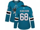 Women Adidas San Jose Sharks #68 Melker Karlsson Teal Home Authentic Stitched NHL Jersey