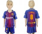 2017-18 Barcelona 8 A.INIESTA Home Youth Soccer Jersey