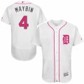 Men's Majestic Detroit Tigers #4 Cameron Maybin Authentic White 2016 Mother's Day Fashion Flex Base MLB Jersey