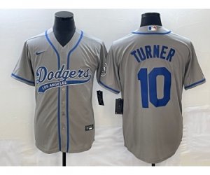 Men\'s Los Angeles Dodgers #10 Justin Turner Grey Cool Base Stitched Baseball Jersey1