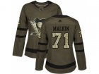 Women Adidas Pittsburgh Penguins #71 Evgeni Malkin Green Salute to Service Stitched NHL Jersey