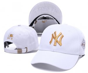 Yankees Gold Logo White Peaked Adjustable Hat SG