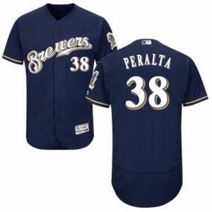 Men\'s Majestic Milwaukee Brewers #38 Wily Peralta Navy Blue Flexbase Authentic Collection MLB Jersey