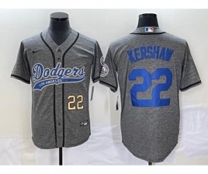 Men\'s Los Angeles Dodgers #22 Clayton Kershaw Number Grey Gridiron Cool Base Stitched Baseball Jersey