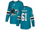 Men Adidas San Jose Sharks #61 Justin Braun Teal Home Authentic Stitched NHL Jersey