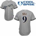 Men's Majestic Milwaukee Brewers #9 Aaron Hill Replica Grey Road Cool Base MLB Jersey