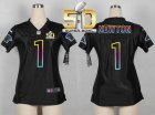 Women Nike Panthers #1 Cam Newton Black Super Bowl 50 NFL Fashion Jersey