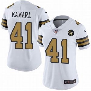 Nike Saints #41 Alvin Kamara White Women With Tom Benson Patch Color Rush Limited Jersey