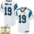 Nike Carolina Panthers #19 Ted Ginn Jr White Super Bowl 50 Men Stitched NFL Elite Jersey