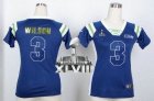 Nike Seattle Seahawks #3 Russell Wilson Steel Blue Super Bowl XLVIII Women NFL Elite Draft Him Shimmer Jersey
