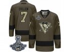 Mens Reebok Pittsburgh Penguins #7 Matt Cullen Premier Green Salute to Service 2017 Stanley Cup Champions NHL Jersey