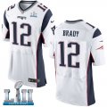 Mens Nike New England Patriots #12 Tom Brady White 2018 Super Bowl LII Elite Jersey