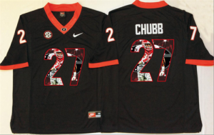 Georgia Bulldogs 27 Nick Chubb Black Portrait Number College Jersey
