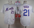 New York Mets #21 Lucas Duda White(Blue Strip) Home Cool Base W 2015 World Series Patch Stitched MLB Jersey
