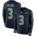 Nike Seahawks #3 Russell Wilson Navy Therma Long Sleeve Jersey