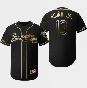 Braves #13 Ronald Acuna Jr Black Gold Flexbase Jersey