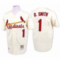 Mens Mitchell and Ness St. Louis Cardinals #1 Ozzie Smith Replica Cream Throwback MLB Jersey