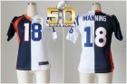 Women Nike Broncos #18 Peyton Manning Blue White Super Bowl 50 Split Colts Jersey
