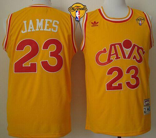 NBA Cleveland Cavaliers #23 LeBron James Yellow CAVS Throwback The Finals Patch Stitched Jerseys