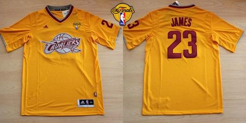NBA Cleveland Cavaliers #23 LeBron James Yellow Throwback Short Sleeve The Finals Patch Stitched Jerseys