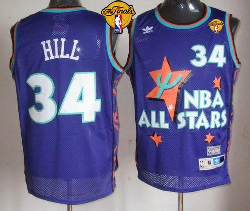 NBA Cleveland Cavaliers #34 Tyrone Hill Purple 1995 All Star Throwback The Finals Patch Stitched Jerseys