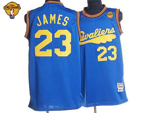 NBA Mitchell and Ness Cleveland Cavaliers #23 LeBron James Blue Throwback The Finals Patch Stitched Jerseys