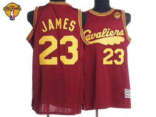 NBA Mitchell and Ness Cleveland Cavaliers #23 LeBron James Red Throwback The Finals Patch Stitched Jerseys