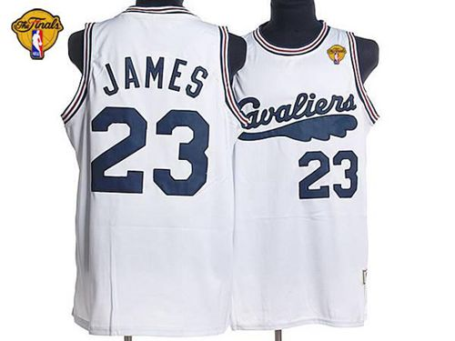 NBA Mitchell and Ness Cleveland Cavaliers #23 LeBron James White Throwback The Finals Patch Stitched Jerseys