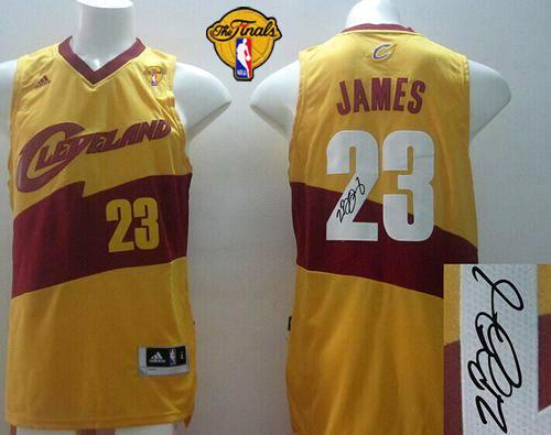 NBA New Revolution 30 Autographed Cleveland Cavaliers #23 LeBron James Yellow The Finals Patch Stitched Jerseys