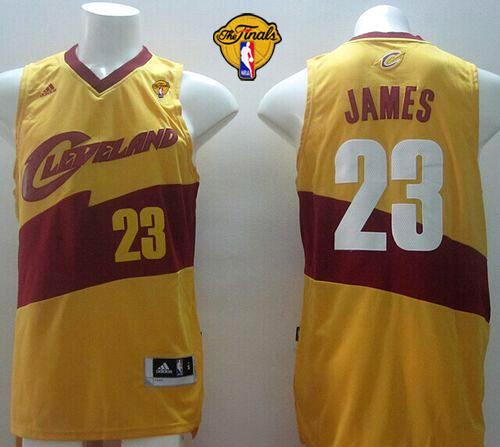 NBA New Revolution 30 Cleveland Cavaliers #23 LeBron James Yellow The Finals Patch Stitched Jerseys