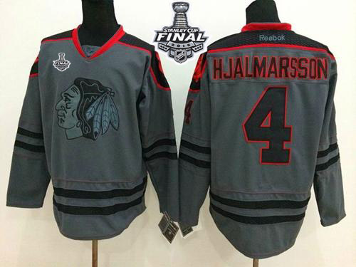 NHL Blackhawks #4 Niklas Hjalmarsson Charcoal Cross Check Fashion 2015 Stanley Cup Stitched Jerseys