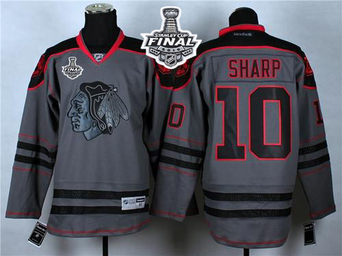NHL Blackhawks #10 Patrick Sharp Charcoal Cross Check Fashion 2015 Stanley Cup Stitched Jerseys