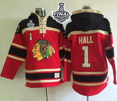 NHL Chicago Blackhawks #1 Glenn Hall Red Sawyer Hooded Sweatshirt 2015 Stanley Cup Stitched Jerseys