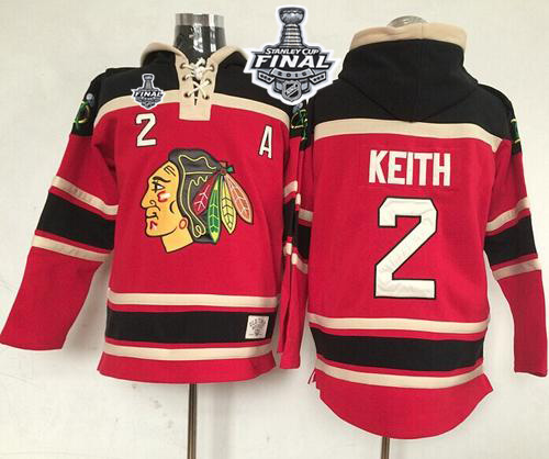 NHL Chicago Blackhawks #2 Duncan Keith Red Sawyer Hooded Sweatshirt 2015 Stanley Cup Stitched Jerseys