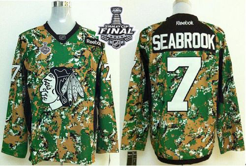 NHL Chicago Blackhawks #7 Brent Seabrook Camo Veterans Day Practice 2015 Stanley Cup Stitched Jerseys