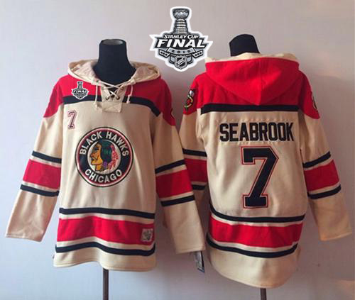 NHL Chicago Blackhawks #7 Brent Seabrook Cream Sawyer Hooded Sweatshirt 2015 Stanley Cup Stitched Jerseys