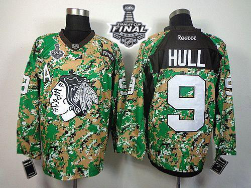 NHL Chicago Blackhawks #9 Bobby Hull Camo Veterans Day Practice 2015 Stanley Cup Stitched Jerseys