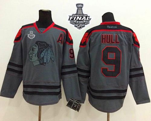 NHL Chicago Blackhawks #9 Bobby Hull Charcoal Cross Check Fashion 2015 Stanley Cup Stitched Jerseys