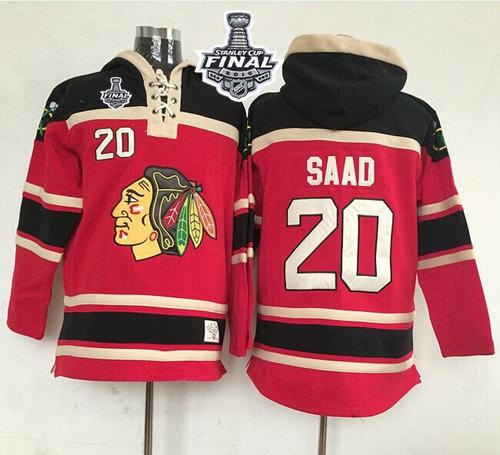 NHL Chicago Blackhawks #20 Brandon Saad Red Sawyer Hooded Sweatshirt 2015 Stanley Cup Stitched Jerseys