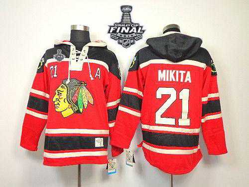 NHL Chicago Blackhawks #21 Stan Mikita Red Sawyer Hooded Sweatshirt 2015 Stanley Cup Stitched Jerseys