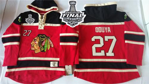 NHL Chicago Blackhawks #27 Johnny Oduya Red Sawyer Hooded Sweatshirt 2015 Stanley Cup Stitched Jerseys