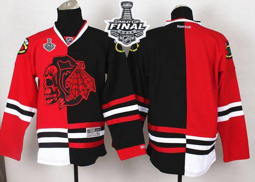 NHL Chicago Blackhawks Blank Red-Black Split Red Skull 2015 Stanley Cup Stitched Jerseys
